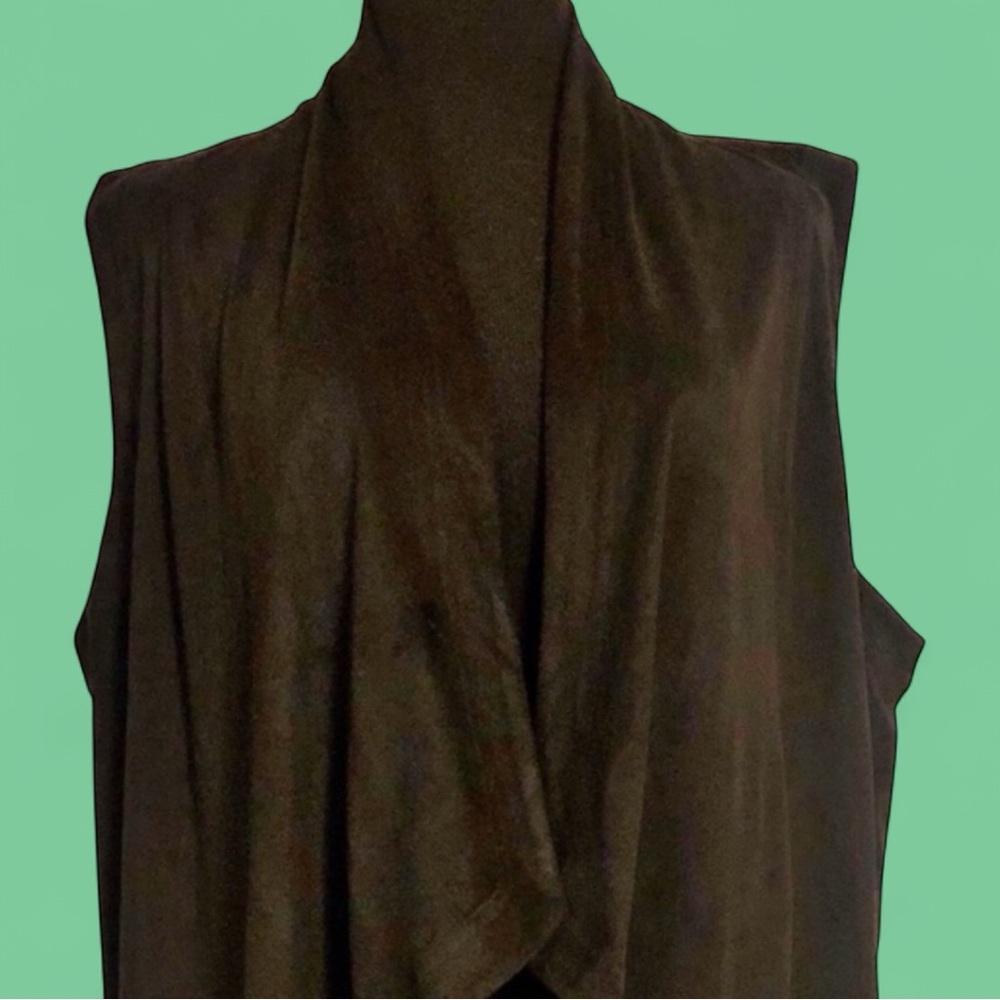 Jones Wear Black Faux Suede Draped Open Front Vest
